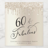 60 Fabulous Birthday Gold Glitter, op maat gesnede Wijn Etiket (Enkel label)