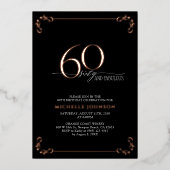 60 & Fabulous Black Roos Gold Calligraphy Birthday Folie Uitnodiging (Voorkant)