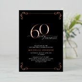 60 & Fabulous Black Roos Gold Calligraphy Birthday Folie Uitnodiging (Staand Voorkant)