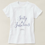 60 Fabulous Blue Custom Name 60th Birthday Gift T-shirt<br><div class="desc">Viel het draaien 60 in stijl met deze douanenaam moderne 60e verjaardag t-shirt met tekst 60 en assy in elegante blauw handgeschreven manuscript kalligrafie. Voeg gewoon jouw naam toe aan dit 60ste verjaardagsfeest T-shirt. Perfect verjaardagscadeau voor een moderne, stijlvolle en elegante 60-jarige. Exclusief voor u ontworpen door Happy Dolphin Studio....</div>