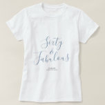 60 Fabulous Blue Custom Name 60th Birthday Gift T-shirt<br><div class="desc">Viel het draaien van 60 in stijl met deze douanenaam moderne 60e verjaardag t-shirt met tekst 60 en zand in elegant vette denim blauw handgeschreven manuscriptkalligrafie. Voeg gewoon jouw naam toe aan dit 60ste verjaardagsfeest T-shirt. Perfect verjaardagscadeau voor een moderne, stijlvolle en elegante 60-jarige. Exclusief voor u ontworpen door Happy...</div>