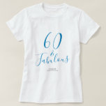 60 Fabulous Blue Custom Name 60th Birthday Gift T-shirt<br><div class="desc">Viel het draaien 60 in stijl met deze douanenaam moderne 60e verjaardag t-shirt met tekst 60 en sassy in elegant blauw manuscript. Voeg gewoon jouw naam toe aan dit 60ste verjaardagsfeest T-shirt. Perfect verjaardagscadeau voor een moderne,  stijlvolle en elegante 60-jarige. Exclusief voor u ontworpen door Happy Dolphin Studio.</div>