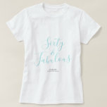 60 Fabulous Blue Custom Name 60th Birthday Gift T-shirt<br><div class="desc">Viel het draaien 60 in stijl met deze douanenaam moderne 60e verjaardag t-shirt met tekst 60 en sassy in elegant turquoise blauw handgeschreven manuscriptkalligrafie. Voeg gewoon jouw naam toe aan dit 60ste verjaardagsfeest T-shirt. Perfect verjaardagscadeau voor een moderne, stijlvolle en elegante 60-jarige. Exclusief voor u ontworpen door Happy Dolphin Studio....</div>