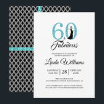 60 Fabulous Blue Glitter 60ste verjaardagsfeest Kaart<br><div class="desc">Een chique, elegante, 60ste verjaardag foto uitnodiging die u kunt personaliseren en verzenden voor uw zestigste verjaardag feest. De woorden "60 and Fabulous" in zwart en turquoise blauw glitter zijn ingesteld met behulp van moderne typografie. Er is een zwart-wit geometrisch patroon op de achterkant van de kaart met blauwe glitterlinten....</div>