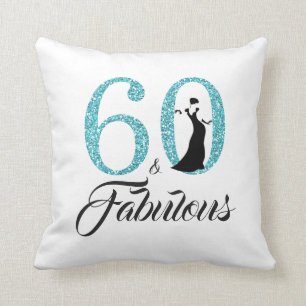 60 Fabulous Blue Glitter 60th Birthday Party Gift Kussen