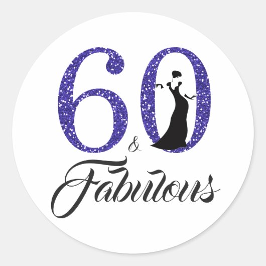 60 Fabulous Blue Glitter Typografie 60th Birthday Ronde Sticker (Voorkant)