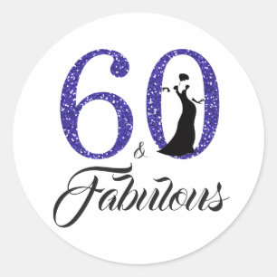 60 Fabulous Blue Glitter Typografie 60th Birthday Ronde Sticker