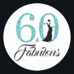 60 Fabulous Blue Glitter Typografie 60th Birthday Ronde Sticker<br><div class="desc">60 en Fabulous 60th Birthday Sticker. De woorden "60 and Fabulous" in zwart en turquoise blauw glitter zijn ingesteld met behulp van moderne typografie. Perfecte 60e verjaardagsfeestje cadeau sticker. Als u hulp of bijpassende producten nodig hebt,  neem dan contact met ons op via onze winkel.</div>