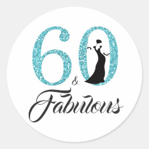 60 Fabulous Blue Glitter Typografie 60th Birthday Ronde Sticker