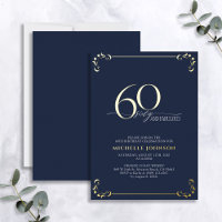 60 & Fabulous Blue & Gold Calligraphy Birthday