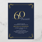 60 & Fabulous Blue & Gold Calligraphy Birthday Folie Uitnodiging (Voorkant)