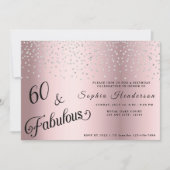 60 Fabulous Blush Roze Glitter Verjaardagsfeest Kaart (Voorkant)