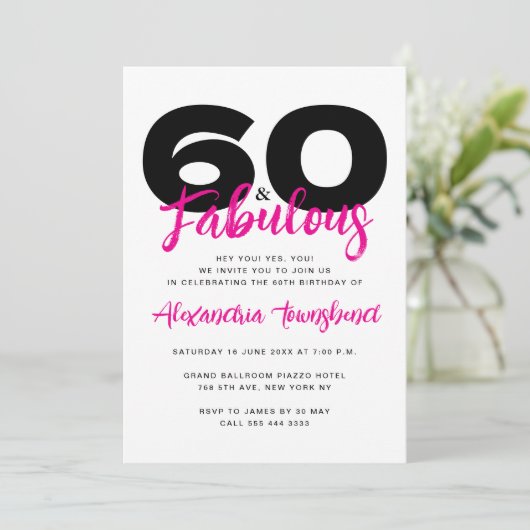 60 & Fabulous Bold Girly 60th Birthday Kaart (Staand voorkant)