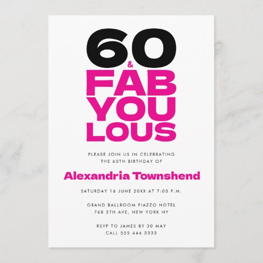 60 & Fabulous Bold Pink Typography 60th Birthday Kaart (Voorkant)