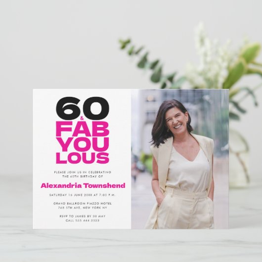 60 & Fabulous Bold Typography Photo 60th Birthday Kaart (Staand voorkant)
