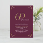 60 & Fabulous Burgundy White en Gold Birthday Kaart (Staand voorkant)