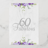 60 & fabulous Floral Watercolor Purple Shades Folie Uitnodiging (Achterkant)
