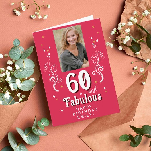 60 & Fabulous Foliage Magent 60th Birthday Foto Kaart