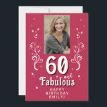 60 & Fabulous Foliage Magent Foto 60th Birthday<br><div class="desc">60 en Fabulous Foliage Magenta 60th Birthday Photo Card. 60 en fabelachtige tekst in trendy wit manuscript met een naam en witte blad op een levendige magenta achtergrond. Pas het aan met je foto, jouw naam en leeftijd. Voeg jouw tekst op de achterkant van de kaart toe of verwijder het....</div>