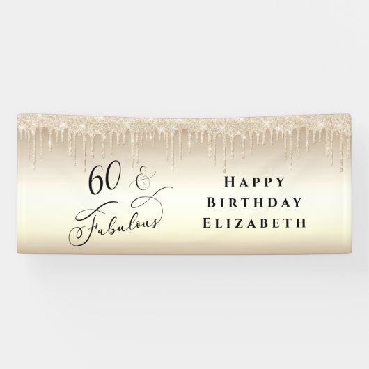 60 Fabulous Glitter Champagne Gold Birthday Party Spandoek (Horizontaal)
