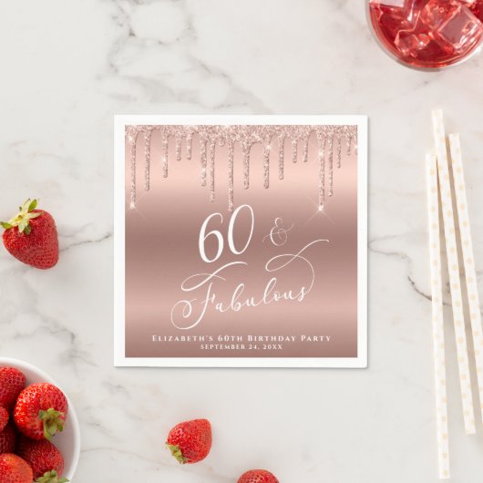 60 Fabulous Glitter Roos Gold Birthday Party Servet (Insitu)