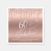 60 Fabulous Glitter Roos Gold Birthday Party Servet (Voorkant)