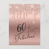 60 Fabulous Glitter Roos Gold Birthday Party Uitnodiging Briefkaart (Voorkant)