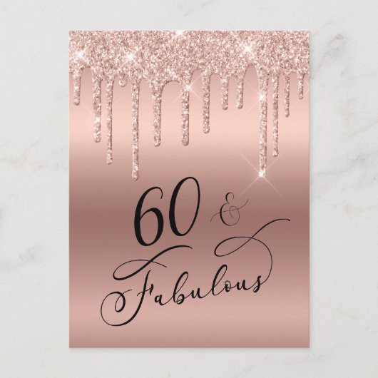 60 Fabulous Glitter Roos Gold Birthday Party Uitnodiging Briefkaart (Voorkant)
