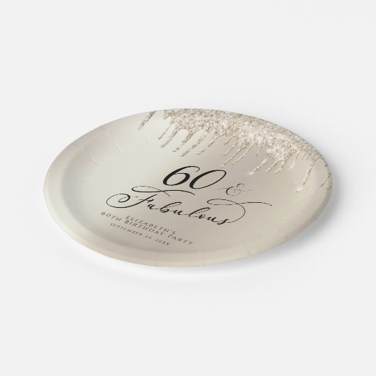 60 Fabulous Gold Glitter Custom Birthday Party Papieren Bordje (Gekanteld)
