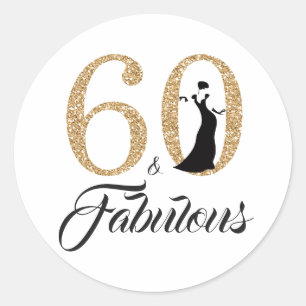 60 Fabulous Gouden Glitter Typografie 60ste Verjaa Ronde Sticker