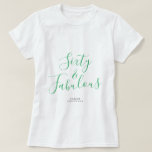 60 Fabulous Green Custom Name 60th Birthday Gift T-shirt<br><div class="desc">Vier het draaien 60 in stijl met deze aangepaste naam modern 60e verjaardag t-shirt met de tekst 60 en sassy in elegante groene handgeschreven script kalligrafie. Voeg eenvoudig jouw naam toe aan dit 60ste verjaardagsviering t-shirt. Perfect verjaardagscadeau voor een moderne, stijlvolle en elegante 60-jarige. Exclusief voor u ontworpen door Happy...</div>