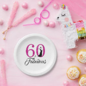 60 Fabulous Hot Pink Glitter 60ste verjaardagsfees Papieren Bordje (Feest)