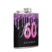 60 Fabulous jarig zwart paars glitter script Heupfles (Rechts)