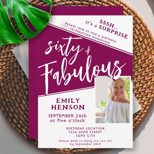 60 & Fabulous Magenta Foto 60e Verjaardag Verrassi Kaart