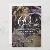 60 & Fabulous Modern Dark Moody Paarse Bloemen Kaart (Voorkant)