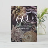 60 & Fabulous Modern Dark Moody Paarse Bloemen Kaart (Staand voorkant)