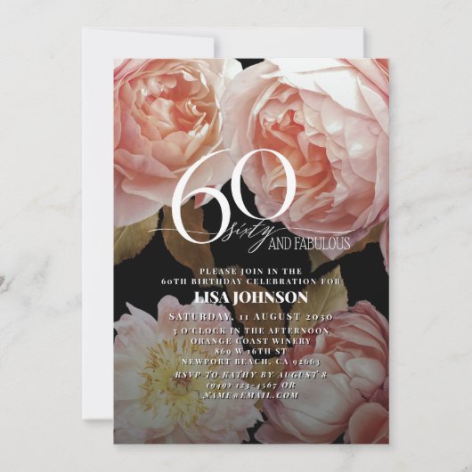 60 & Fabulous Moody Blush Roze Bloemen Botanisch Kaart (Voorkant)