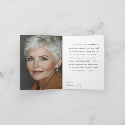 60 & Fabulous Orchid Photo Birthday Greeting Card Kaart (Binnen)