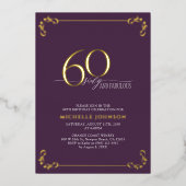 60 & Fabulous Paars & Gold Calligraphy Birthday F Folie Uitnodiging (Voorkant)
