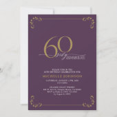 60 & Fabulous Paars & Gold Calligraphy Birthday Kaart (Voorkant)