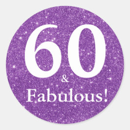 60 & Fabulous! Paarse Glitter Zestigste Verjaardag Ronde Sticker