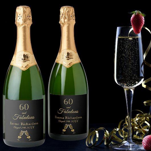 60 fabulous party zwarte goudnaam sparkling wijnetiket