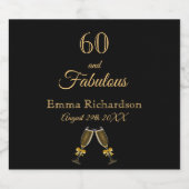 60 fabulous party zwarte goudnaam sparkling wijnetiket (Enkel label)