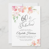 60 Fabulous Pink Floral Waterverf Birthday Party Kaart (Voorkant)