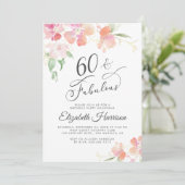 60 Fabulous Pink Floral Waterverf Birthday Party Kaart (Staand voorkant)