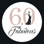 60 Fabulous Pink Glitter Typografie 60th Birthday Ronde Sticker<br><div class="desc">60 en Fabulous 60th Birthday Sticker. De woorden "60 en Fabulous" in zwart-witroze glitter worden met moderne typografie geplaatst. Perfecte 60e verjaardagscadeausticker. Neem contact met ons op via onze winkel als je hulp of overeenkomende producten nodig hebt.</div>