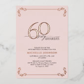 60 & Fabulous Pink Rose Gold Calligraphy Birthday Folie Uitnodiging (Voorkant)