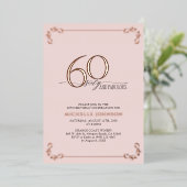60 & Fabulous Pink Rose Gold Calligraphy Birthday Folie Uitnodiging (Staand Voorkant)