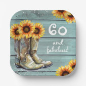 60 Fabulous Rustieke Land Zonnebloem Laarzen Custo Papieren Bordje (Voorkant)
