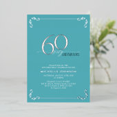 60 & Fabulous Turquoise & Silver Birthday Folie Uitnodiging (Staand Voorkant)